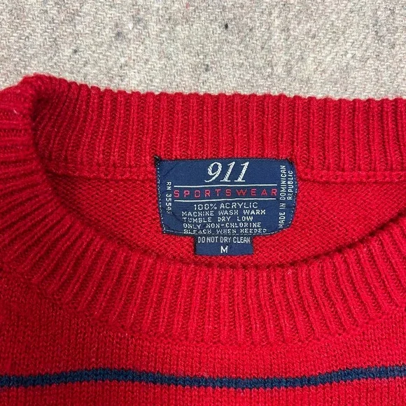 Vintage 911 Sportswear Sweater Mens Medium Red 1980s Striped Acrylic - Picture 3 of 10